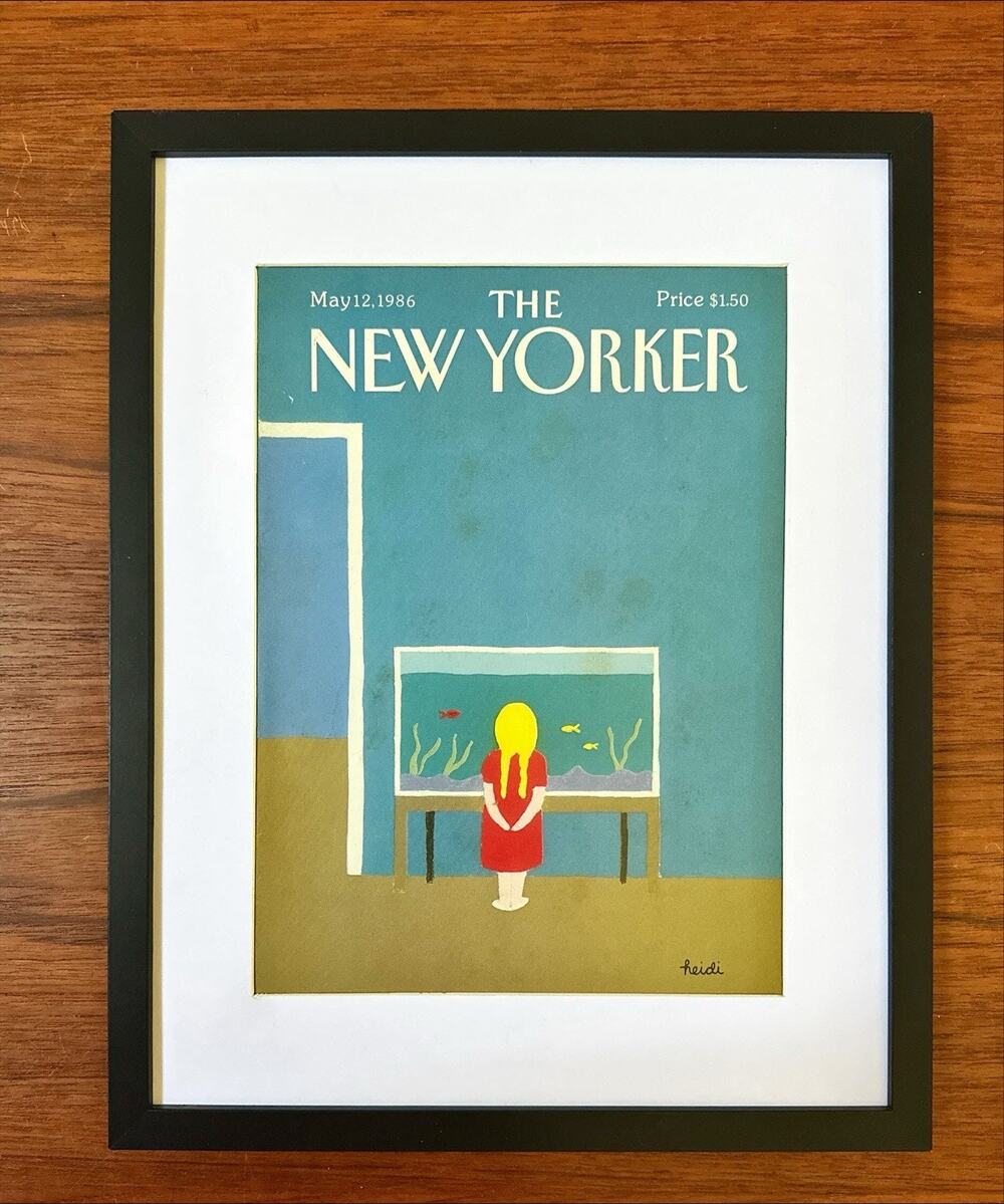 Framed 1986 New Yorker Magazine Cover May 12 Aquarium Girl Heidi Goennel